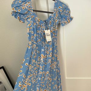 New- Faithfull The Brand Blue and Orange Floral Midi